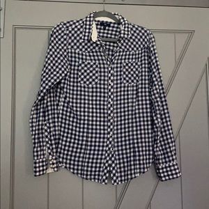 GAP gingham checked navy and white shirt